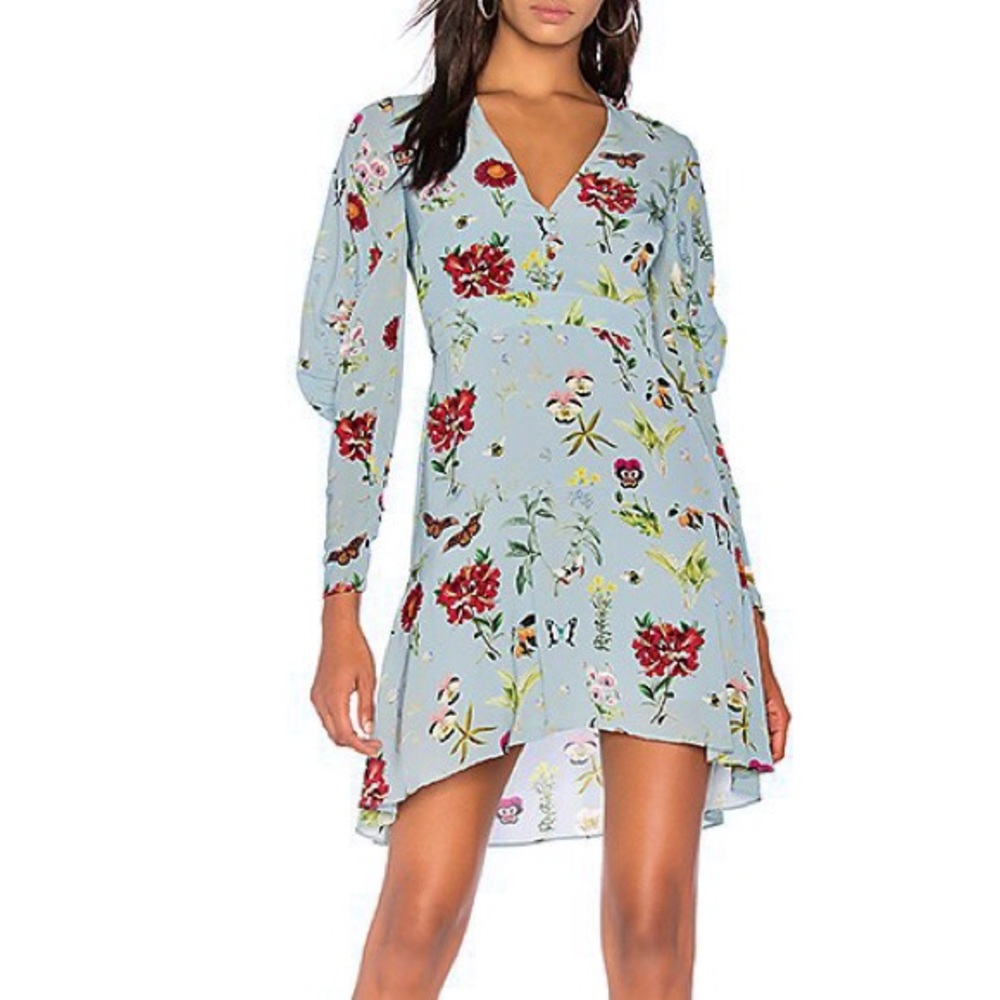 JOIE Tamarice Floral Butterfly Print Robins Egg Blue V-Neck A-Line Dress